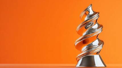 Wall Mural - Silver Spiral Sculpture on Orange Background