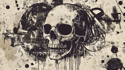 Poster - Grungy Skull with Eerie Abstract Splatter Background