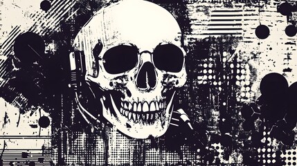 Poster - Grungy Skull with Metallic and Dystopian Vibes