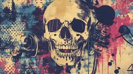 Poster - Haunting Grunge Skull with Vibrant Background