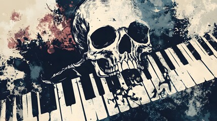 Poster - Haunting Melodies:A Skull's Symphony on the Piano Keys