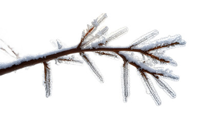Poster - A single frost-covered branch with ice crystals, isolated on a empty plain background