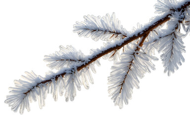 Poster - A single frost-covered branch with ice crystals, isolated on a empty plain background