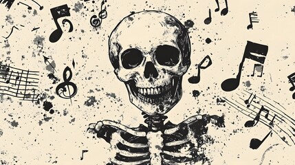 Poster - Haunting Melody of the Skeletal Musician Echoes Through the Darkness