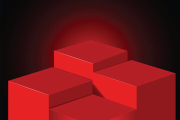 Wall Mural - red geometric podium product background, 3d red pedestal for product display or presentation, 4 bloc
