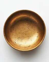 Poster - Golden bowl on white background casting soft shadow with a simple elegant design and metallic texture