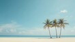 © Dmitry - Three tall palm trees on empty white sand beach with turquoise ocean water and blue sky. Tropical paradise landscape. Summer vacation destination. Minimalist beach scene with copy space