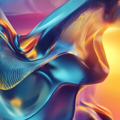 Poster - Colorful abstract waves flowing in vibrant hues of blue and orange. Generative AI