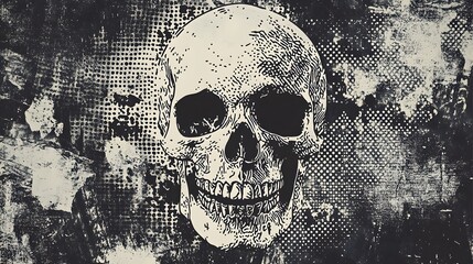 Poster - Haunting Monochrome Skull Artwork with Grunge Textures and Gothic Aesthetics