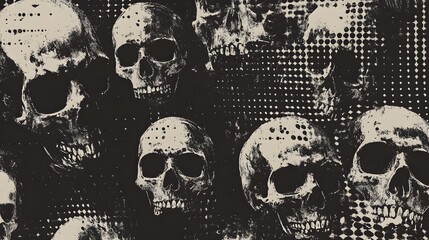 Poster - Haunting Monochrome Skull Collage for Dark Designs