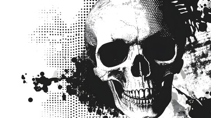 Poster - Haunting Monochrome Skull Grunge Texture Abstract Background