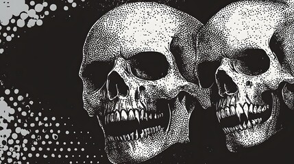 Poster - Haunting Monochrome Skull Duo in Dark Gothic Atmosphere