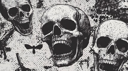 Poster - Haunting Monochrome Skull Pattern Evoking Gothic Horror and Darkness