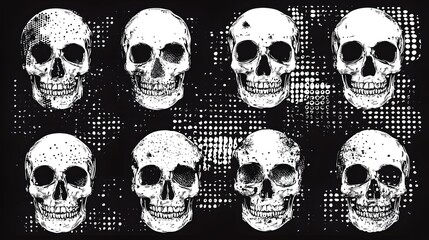 Poster - Haunting Monochrome Skull Patterns Graphic Design