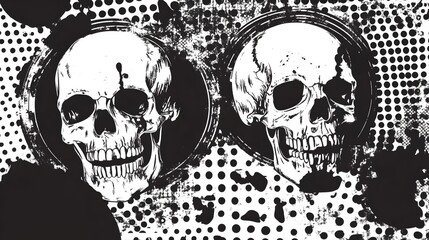 Poster - Haunting Monochrome Skull Patterns with Grungy Texture