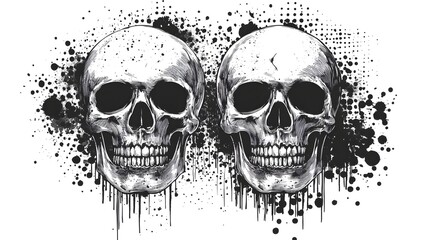 Poster - Haunting Monochrome Skull with Dripping Paint Splatters and Gothic Grunge Textures