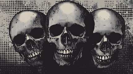 Poster - Haunting Monochrome Skull Patterns with Grungy Textured Background