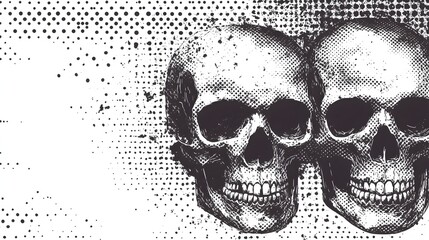 Poster - Haunting Monochrome Skull with Grunge Halftone Pattern