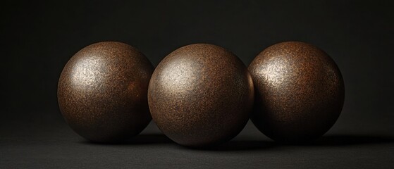 Poster - Three Metallic Spheres on a Dark Surface Creating a Minimalist Composition with a Focus on Texture and Light