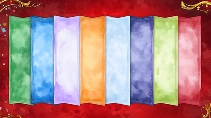 Sticker - Colorful Watercolor Banners Red Background Design