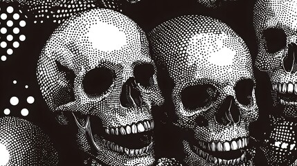 Poster - Haunting Monochrome Skulls Background with Dotted Patterns