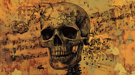 Poster - Haunting Musical Skull Artwork with Vintage Grunge Texture
