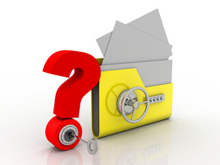 Poster - 3d rendering file folder with question symbol protected lock
