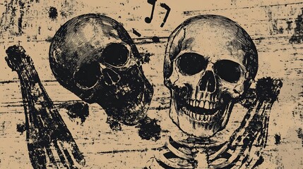 Poster - Haunting Skeletal Visage:Monochrome Gothic Art Symbolizing Mortality and the Macabre