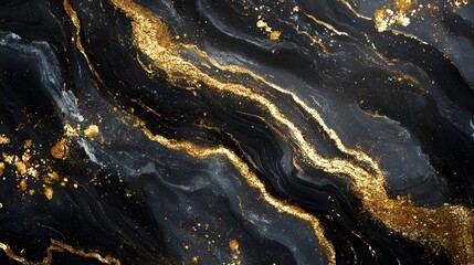 Leinwandbilder - Luxurious abstract fluid painting with shimmering gold metallic accents and dynamic swirling brush strokes on a dark moody high contrast background  Elegant sophisticated