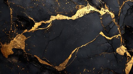 Leinwandbilder - Luxurious cracked marble background with golden accents depicting an antique grunge and weathered aesthetic  The image showcases a and intricate surface pattern in shades of black gold and brown