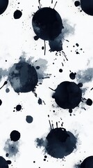 Poster - Abstract ink splatter pattern on white background, artistic design with dark blue blots and splatters, minimalist style, seamless texture, modern art