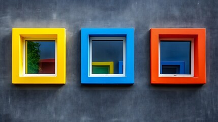 Canvas Print - Colorful Windows on Gray Wall Abstract Art