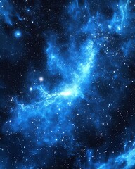 Poster - Captivating cosmic vista of a vibrant blue nebula with twinkling stars in a vast celestial space background