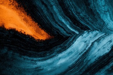 Poster - blue and orange abstract texture with wavy patterns, color layers