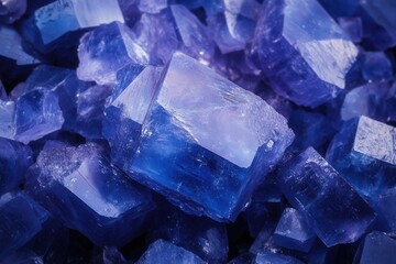 Poster - Captivating close up of a cluster of vibrant blue halite crystals showcasing their geometric shapes and crystalline structure