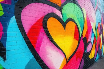 Poster - Colorful Graffiti Heart Art On Brick Wall