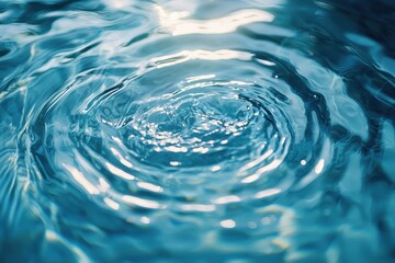 Poster - Water droplets creating concentric ripples on a blue surface