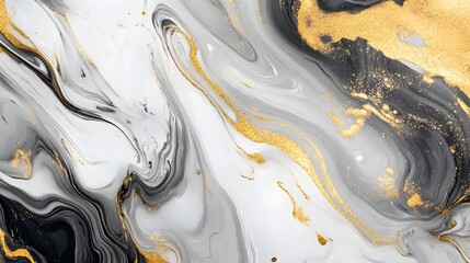 Leinwandbilder - Mesmerizing abstract fluid art piece featuring swirling ethereal motions of metallic gold and silver tones against a clean modern background