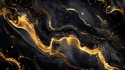 Aufkleber - Mesmerizing abstract fluid art with captivating golden metallic swirls and dynamic patterns resembling the organic textures of marble or stone