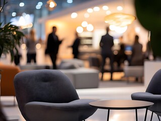 Poster - Cozy Modern Lounge with Abstract Background and Blurred Figures