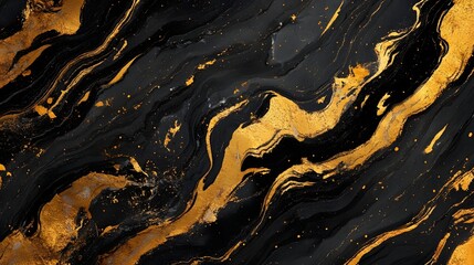 Aufkleber - Mesmerizing abstract texture with swirling dynamic patterns of black gold and orange  Resembling natural marble or granite this digital showcases an elegant luxurious and captivating design