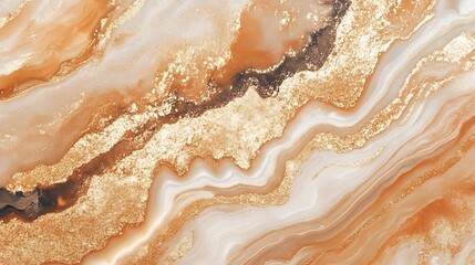 Fototapete - Mesmerizing Copper and Gold Abstract Marble Texture Background with Elegant Geometric Patterns  Beautiful natural mineral rock and stone surface with swirling shiny and metallic elements  Luxurious