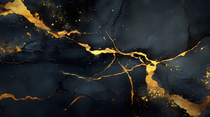 Leinwandbilder - Mesmerizing cracked marble surface with shimmering golden veins and cosmic inspired textures creating a stunning abstract and background