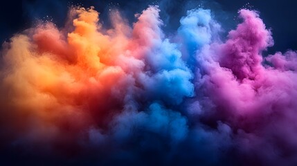 Poster - Mesmerizing explosion of vibrant multicolored smoke billowing against a dramatic dark sky creating a captivating and abstract visual display