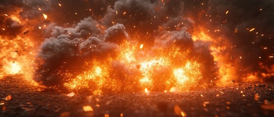 Poster - Fiery Inferno of Explosive Energy with Dense Smoke Clouds and Blazing Embers in a Dramatic Landscape