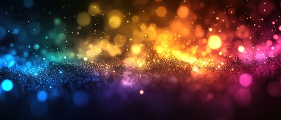 Poster - Vibrant bokeh lights dancing in a colorful cosmic dust cloud creating a magical and dreamy atmosphere with a dark blackground