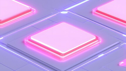 Poster - Abstract Neon Pink Purple Glowing Squares Futuristic Technology Background