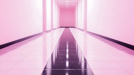 Canvas Print - Pink Hallway Interior Design, Minimalist Modern Corridor with Glossy Tiles