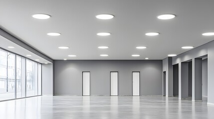 Canvas Print - Modern Empty Office Space with Large Windows and Recessed Lighting