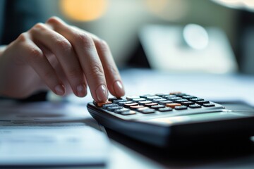Poster - Hand calculating finances on a desk
